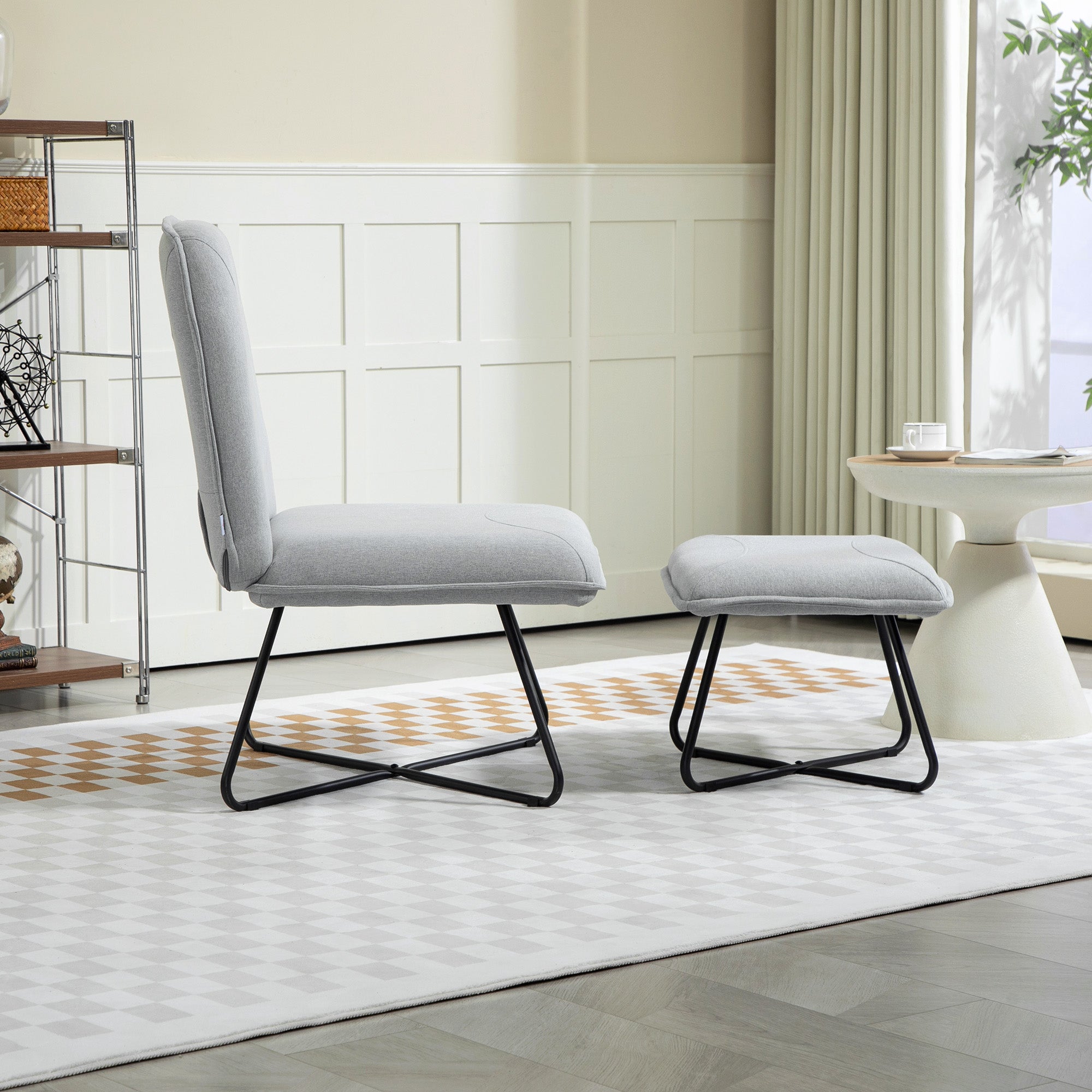 Living Room Armchair with Footrest Armless Relaxing Chair for Bedroom with Cross Steel Legs for Living Room Light Gray