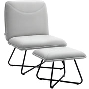 Living Room Armchair with Footrest Armless Relaxing Chair for Bedroom with Cross Steel Legs for Living Room Light Gray