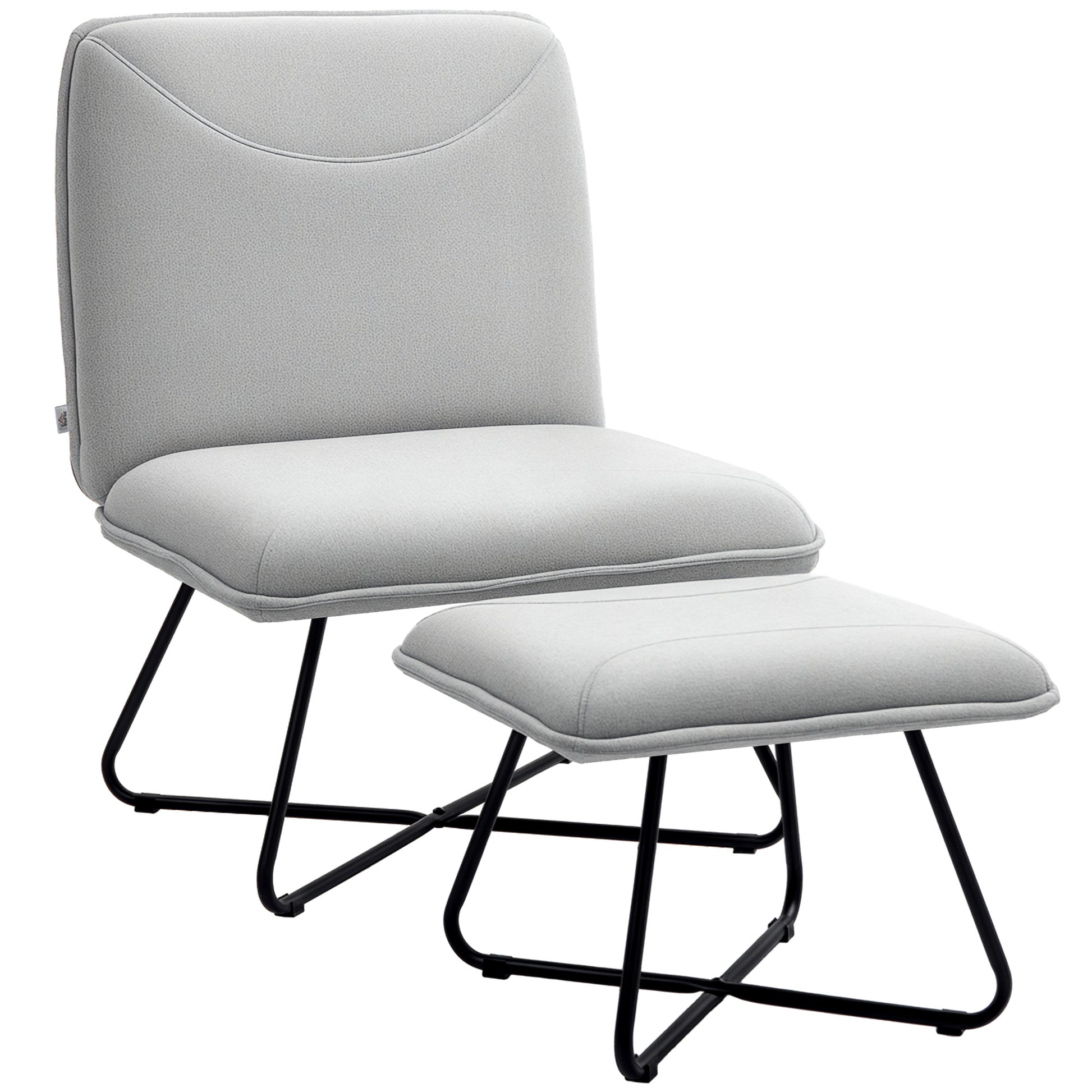Living Room Armchair with Footrest Armless Relaxing Chair for Bedroom with Cross Steel Legs for Living Room Light Gray