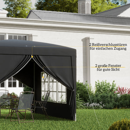 Pavilion approx. 3x3m, Water-Resistant Stable Winterproof Pop-up Folding Pavilion, UV Protection 50+, Foldable Party Tent Garden Gazebo with 4 Side Walls Bag Garden Pavilion for Camping Garden, Black