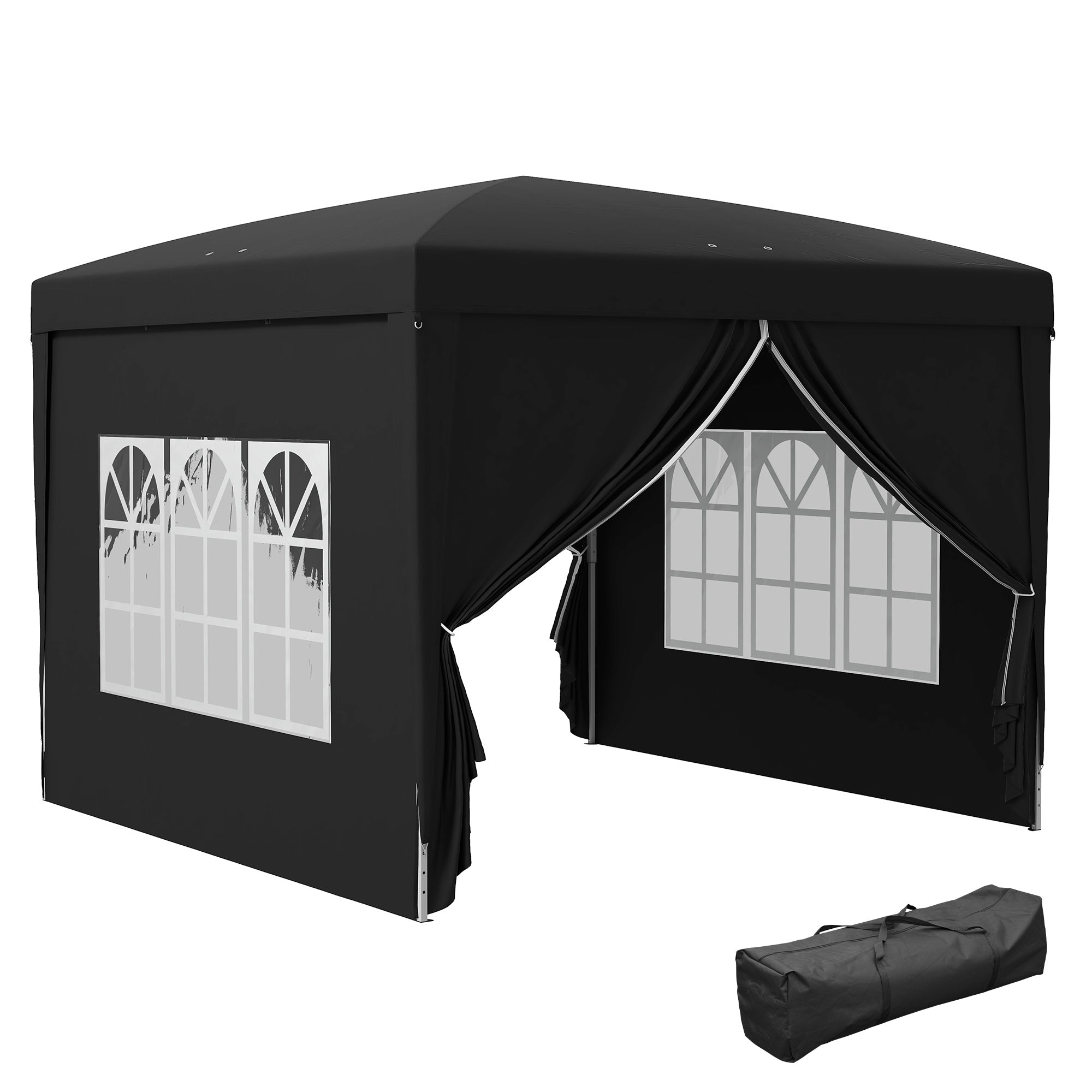 Pavilion approx. 3x3m, Water-Resistant Stable Winterproof Pop-up Folding Pavilion, UV Protection 50+, Foldable Party Tent Garden Gazebo with 4 Side Walls Bag Garden Pavilion for Camping Garden, Black