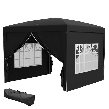 Pavilion approx. 3x3m, Water-Resistant Stable Winterproof Pop-up Folding Pavilion, UV Protection 50+, Foldable Party Tent Garden Gazebo with 4 Side Walls Bag Garden Pavilion for Camping Garden, Black