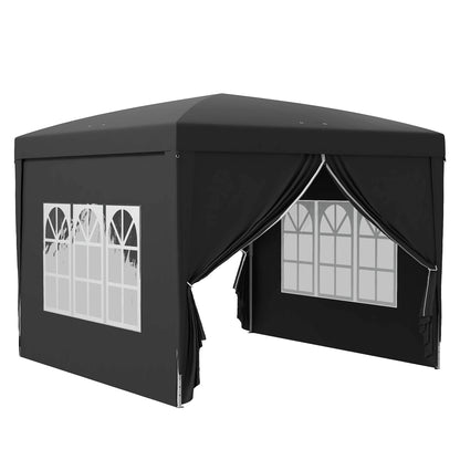 Pavilion approx. 3x3m, Water-Resistant Stable Winterproof Pop-up Folding Pavilion, UV Protection 50+, Foldable Party Tent Garden Gazebo with 4 Side Walls Bag Garden Pavilion for Camping Garden, Black