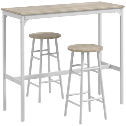 High Bar Table Set with 2 Stools High Kitchen Table with Stools Industrial Style Steel Frame High Table for Dining Natural and White