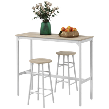 High Bar Table Set with 2 Stools High Kitchen Table with Stools Industrial Style Steel Frame High Table for Dining Natural and White