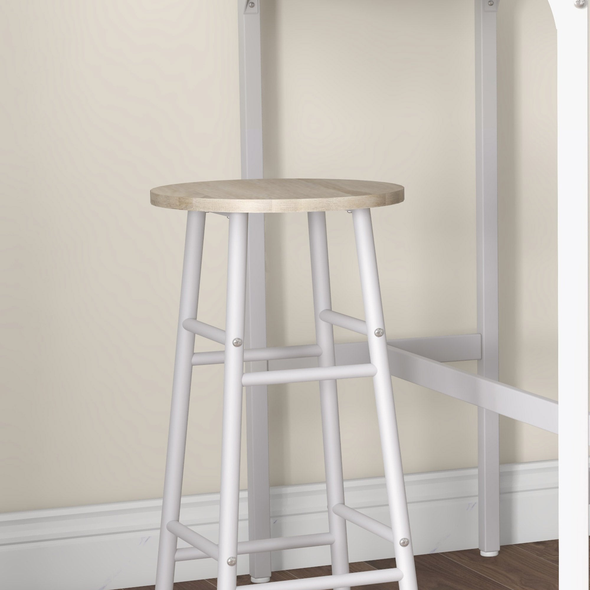 High Bar Table Set with 2 Stools High Kitchen Table with Stools Industrial Style Steel Frame High Table for Dining Natural and White