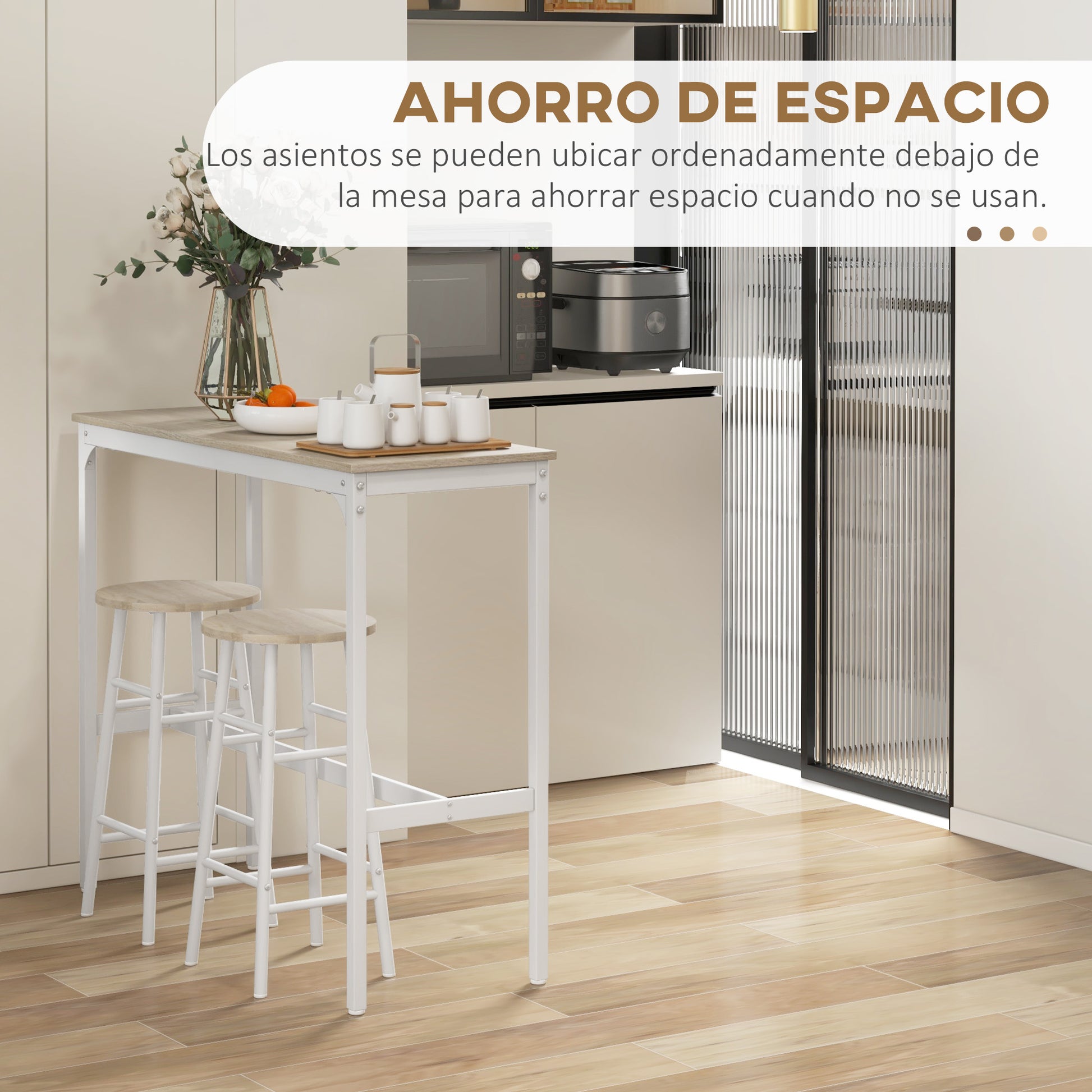 High Bar Table Set with 2 Stools High Kitchen Table with Stools Industrial Style Steel Frame High Table for Dining Natural and White