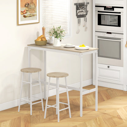 High Bar Table Set with 2 Stools High Kitchen Table with Stools Industrial Style Steel Frame High Table for Dining Natural and White
