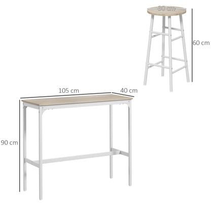 High Bar Table Set with 2 Stools High Kitchen Table with Stools Industrial Style Steel Frame High Table for Dining Natural and White
