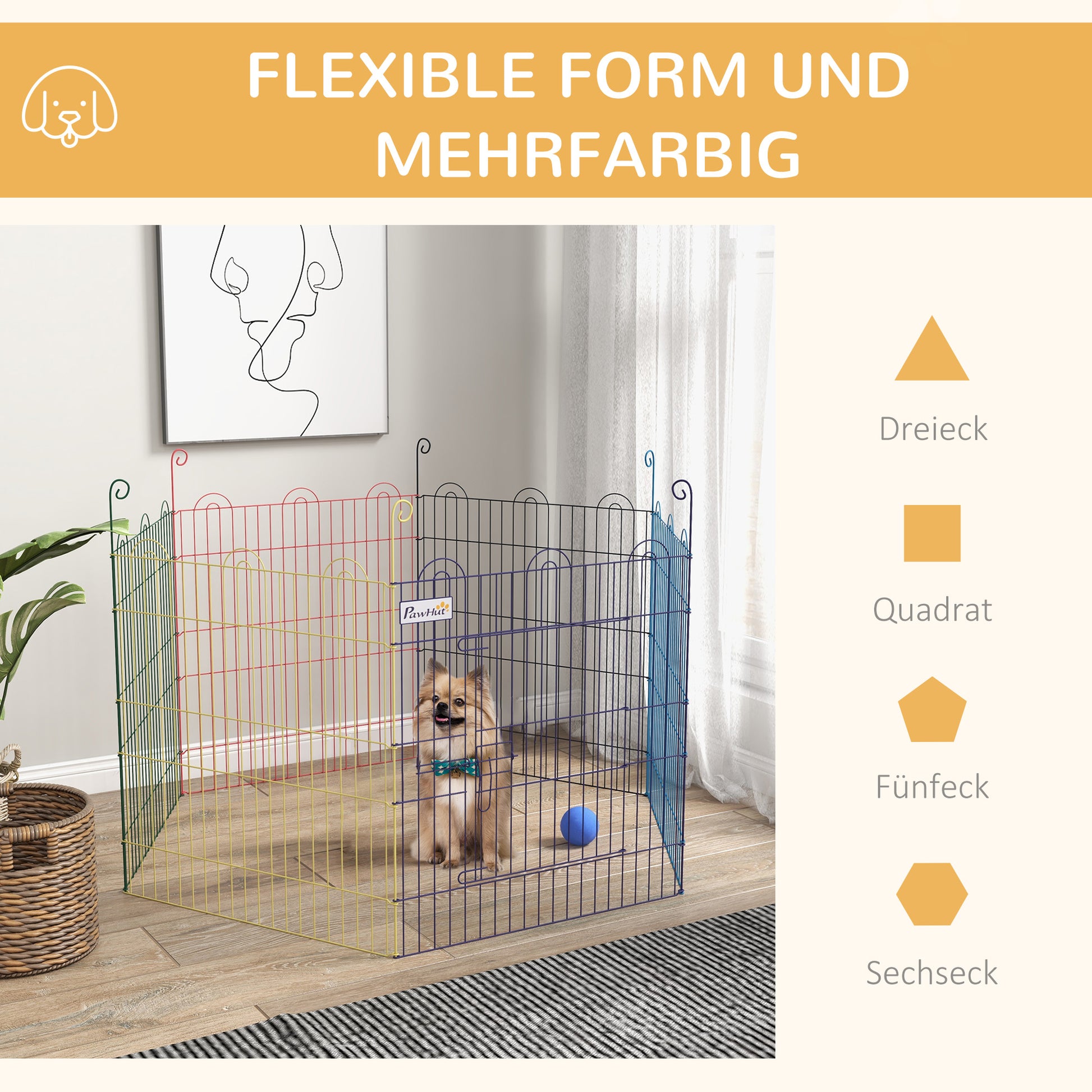 Puppy Playpen Puppy Run for Pets, 6 Pieces 60 cm Puppy Fence, DIY Playpen, Playpen with Door, Metal, Multicolored