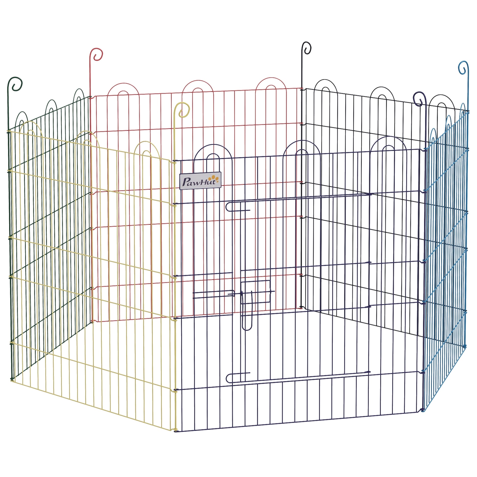 Puppy Playpen Puppy Run for Pets, 6 Pieces 60 cm Puppy Fence, DIY Playpen, Playpen with Door, Metal, Multicolored