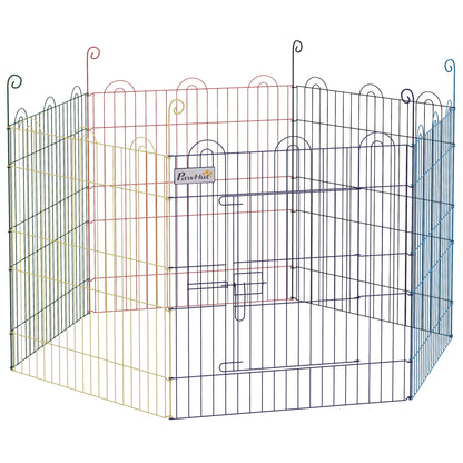 Puppy Playpen Puppy Run for Pets, 6 Pieces 60 cm Puppy Fence, DIY Playpen, Playpen with Door, Metal, Multicolored