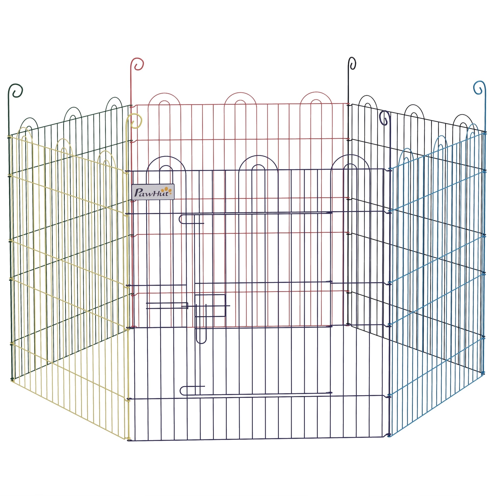 Puppy Playpen Puppy Run for Pets, 6 Pieces 60 cm Puppy Fence, DIY Playpen, Playpen with Door, Metal, Multicolored