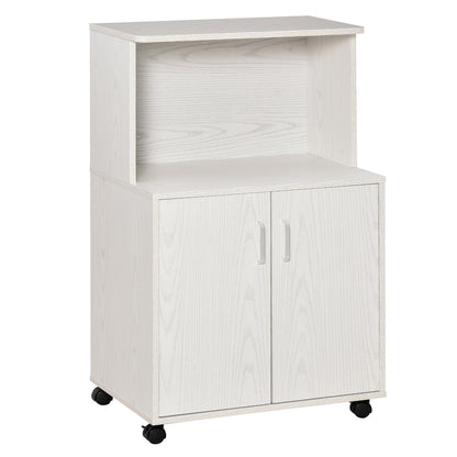 Multi-Purpose Kitchen Mobile Cabinet with Wheels, Cabinet and Shelf for Microwave, Tall Sideboard in Chipboard, 60.4x40.3x97cm White