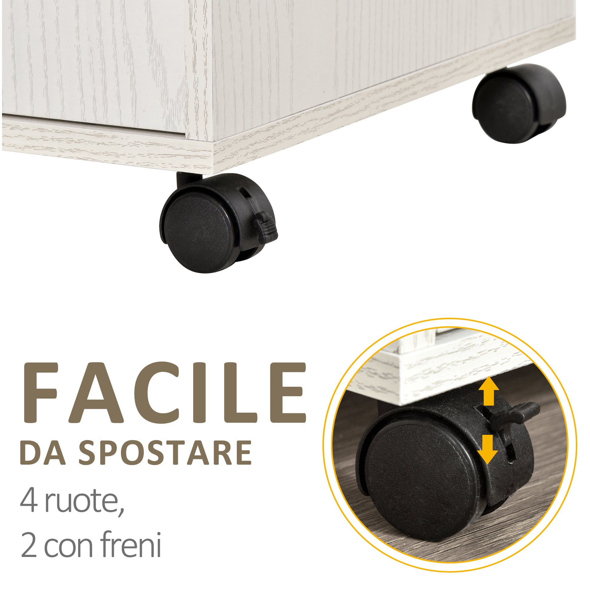 Multi-Purpose Kitchen Mobile Cabinet with Wheels, Cabinet and Shelf for Microwave, Tall Sideboard in Chipboard, 60.4x40.3x97cm White