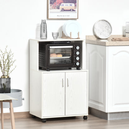 Multi-Purpose Kitchen Mobile Cabinet with Wheels, Cabinet and Shelf for Microwave, Tall Sideboard in Chipboard, 60.4x40.3x97cm White