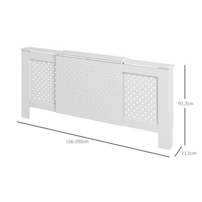 Adjustable Radiator Cover in Contemporary Honeycomb Design 136-200 x 21.5 x 91.7 cm Wooden Radiator Cover for Bedroom, Living Room - White