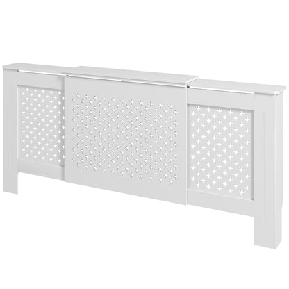 Adjustable Radiator Cover in Contemporary Honeycomb Design 136-200 x 21.5 x 91.7 cm Wooden Radiator Cover for Bedroom, Living Room - White