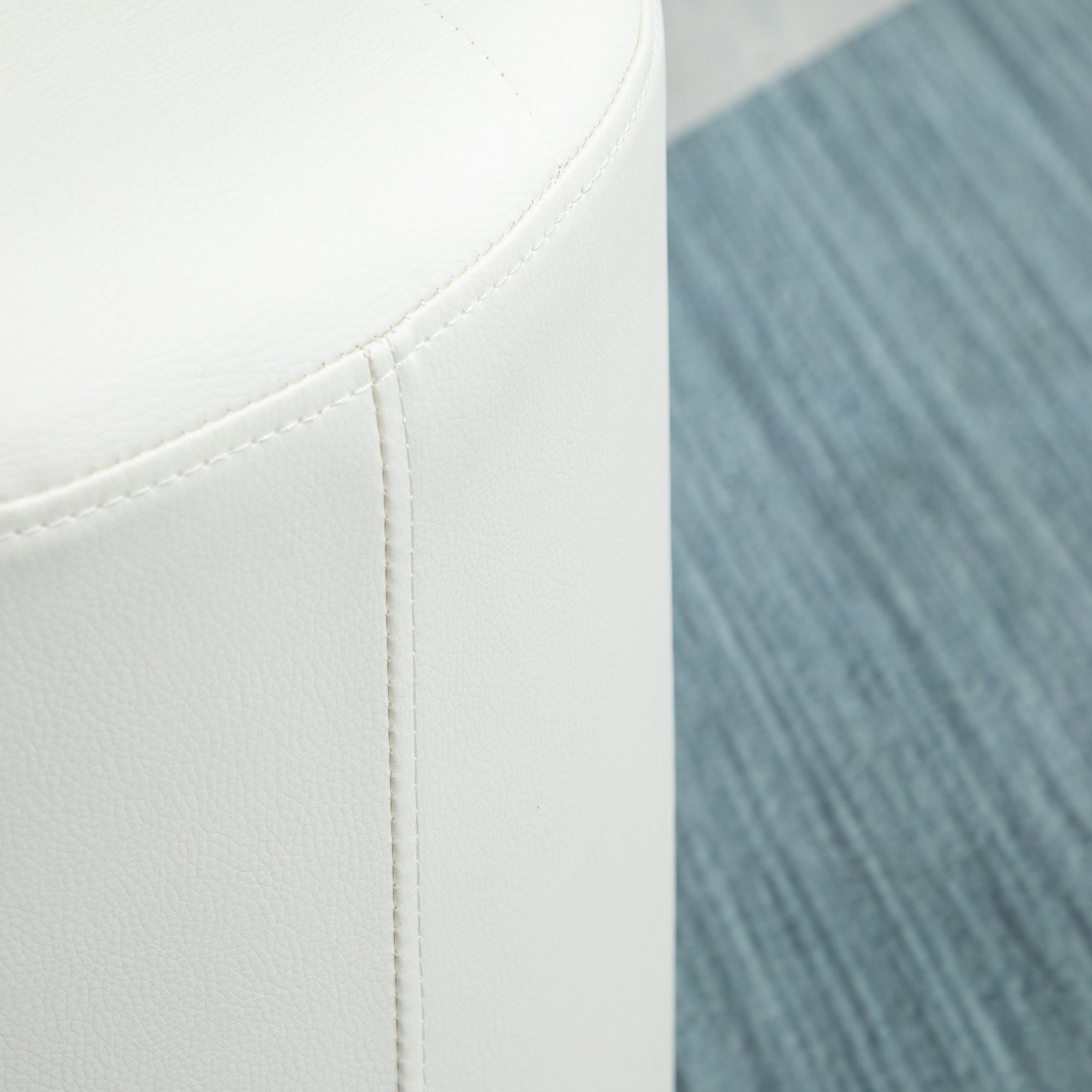 360° Swivel Round Ottoman — PU-Padded Seat with Chrome Steel Base, Ø 17.9 x H 17.5 in (45.5 x 44.5 cm), White