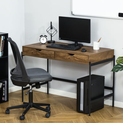 Industrial Style Desk Dimensions 110L x 55W x 75H cm with 2 Drawers Metal Legs Black Wood Effect MDF Top