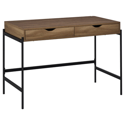 Industrial Style Desk Dimensions 110L x 55W x 75H cm with 2 Drawers Metal Legs Black Wood Effect MDF Top