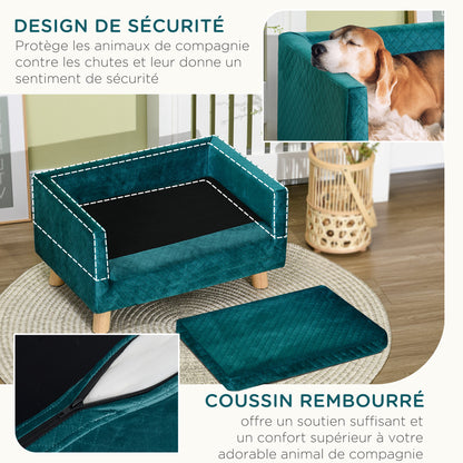 Dog Sofa Bed Scandinavian Design Cushion Wooden Legs 64 x 45 x 36 cm Navy Blue Velvet