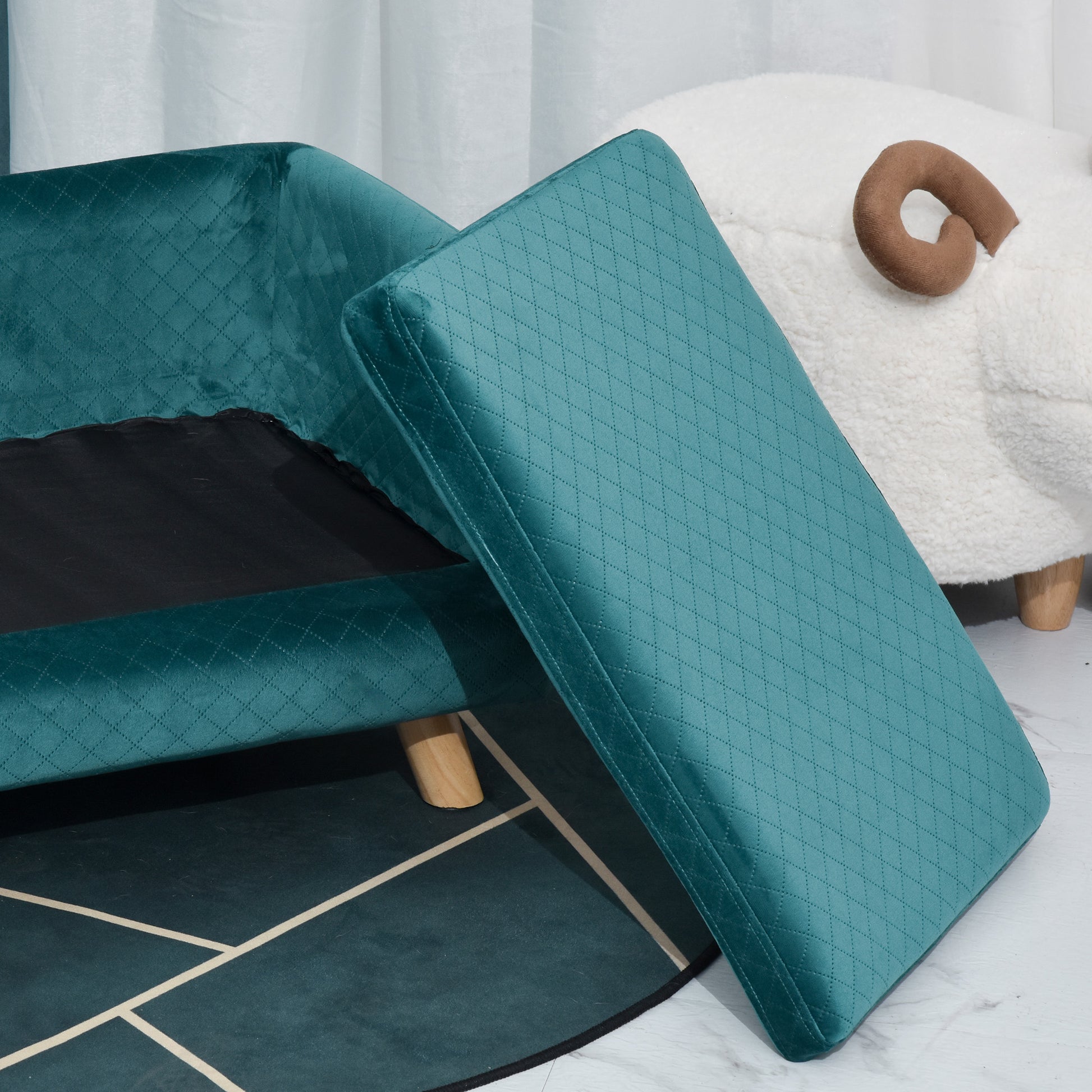 Dog Sofa Bed Scandinavian Design Cushion Wooden Legs 64 x 45 x 36 cm Navy Blue Velvet