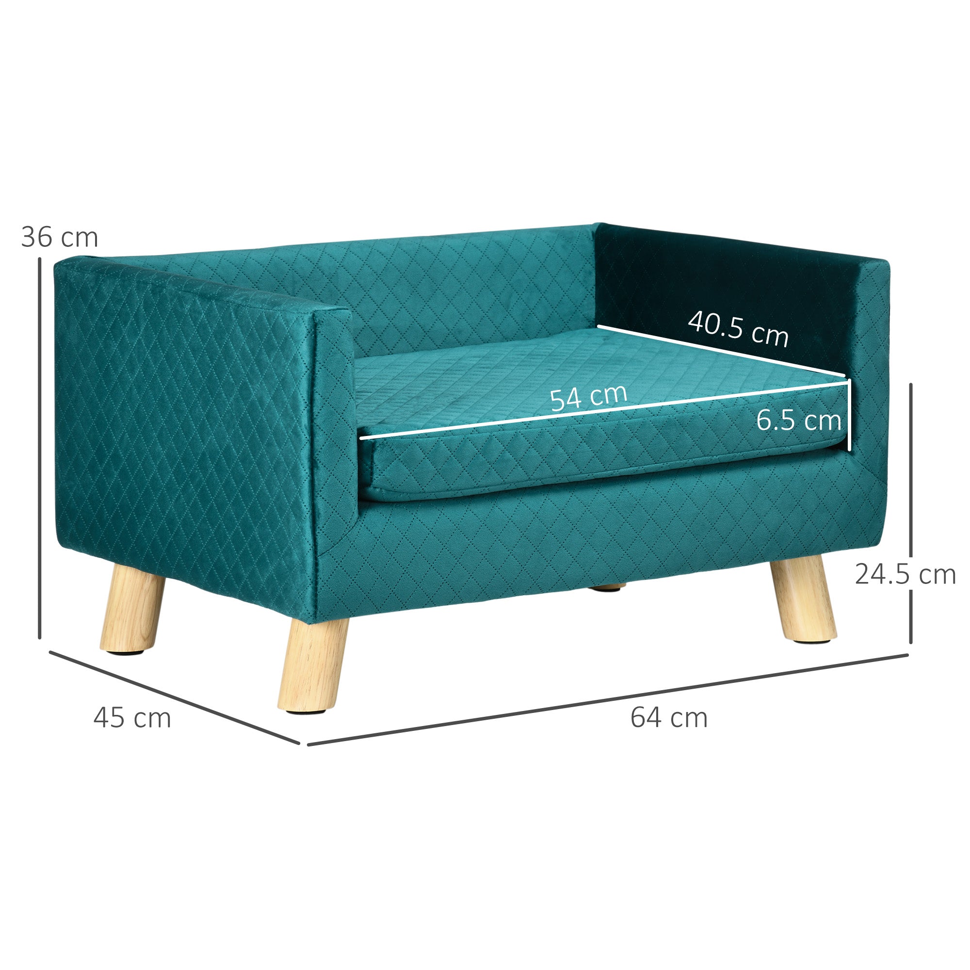 Dog Sofa Bed Scandinavian Design Cushion Wooden Legs 64 x 45 x 36 cm Navy Blue Velvet