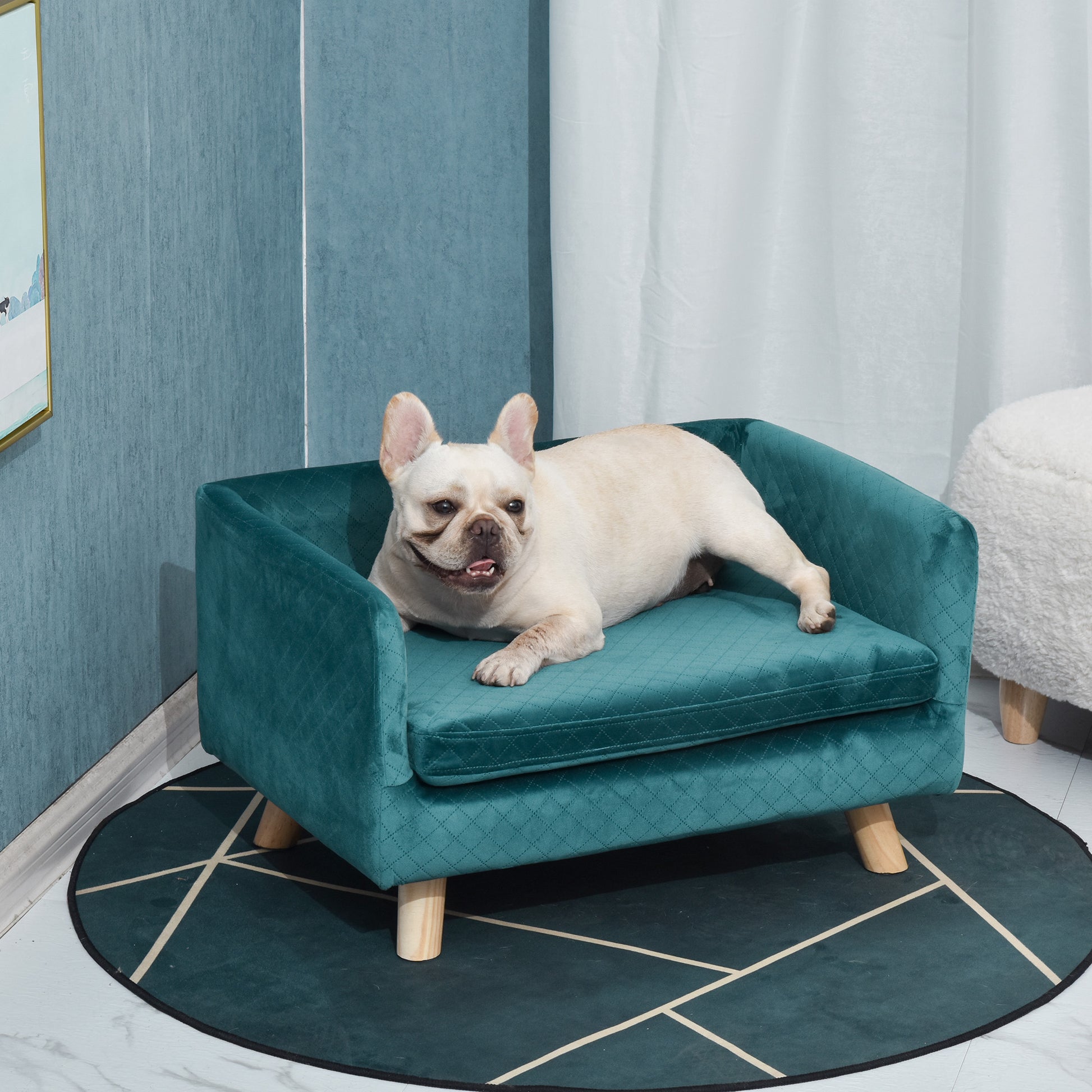 Dog Sofa Bed Scandinavian Design Cushion Wooden Legs 64 x 45 x 36 cm Navy Blue Velvet