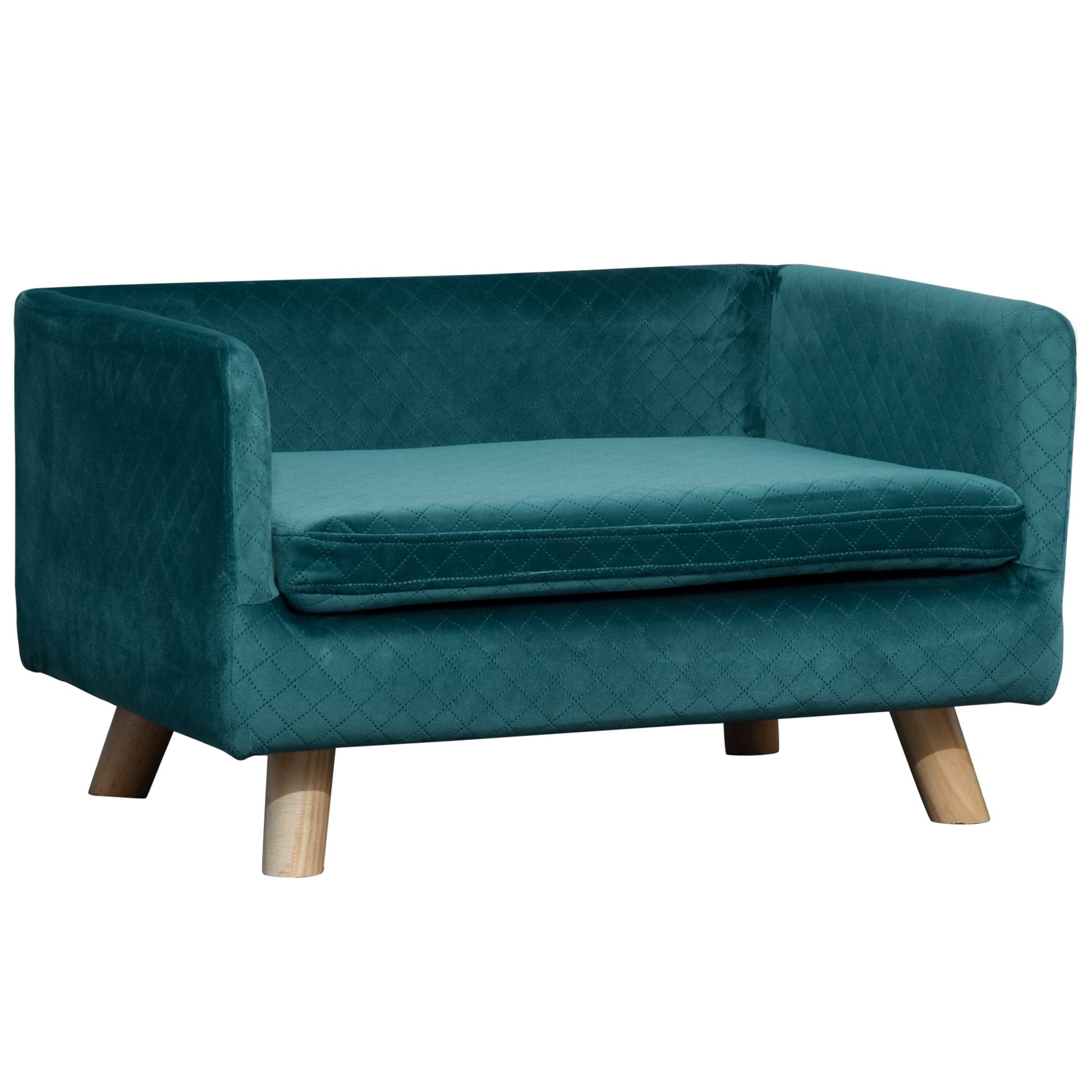 Dog Sofa Bed Scandinavian Design Cushion Wooden Legs 64 x 45 x 36 cm Navy Blue Velvet