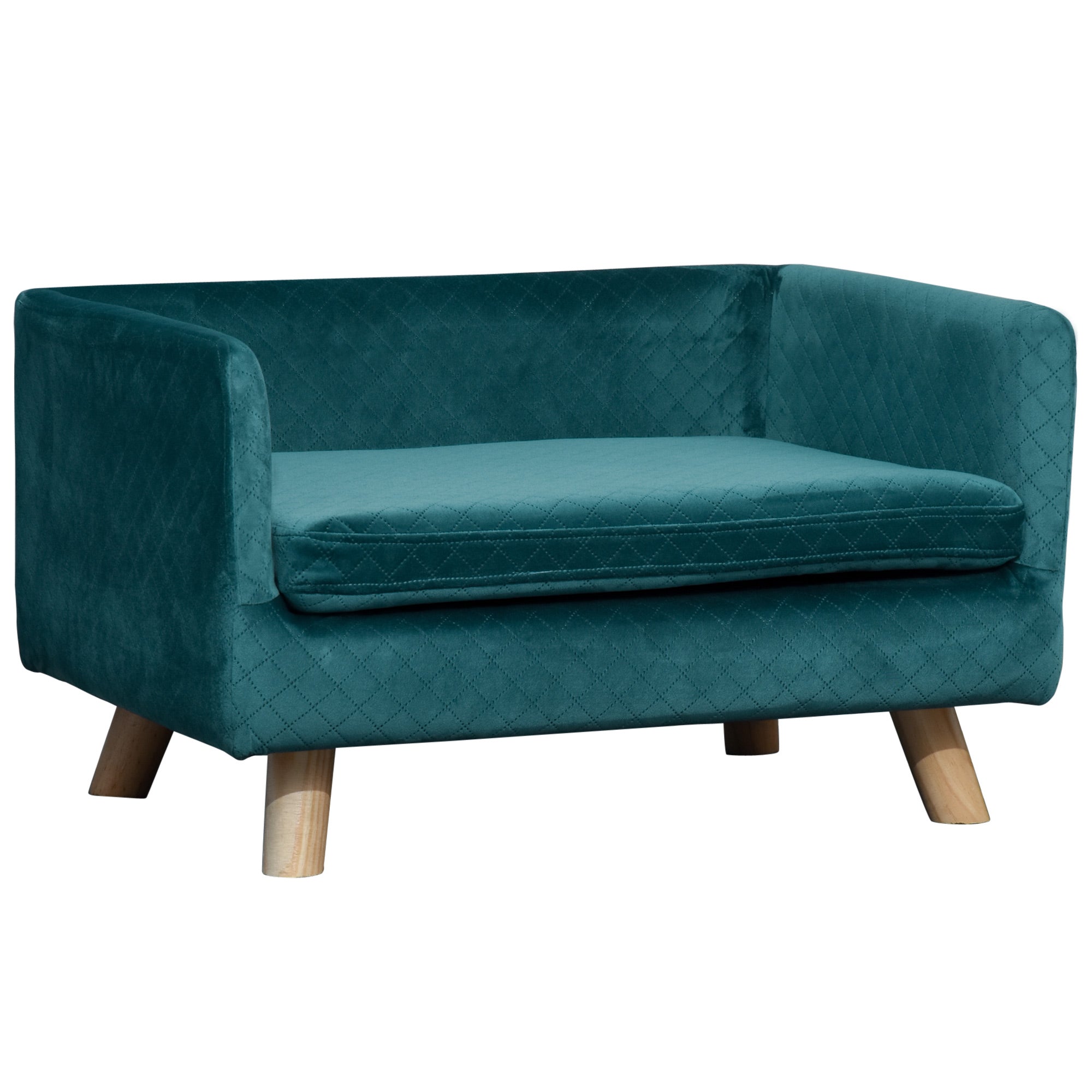 Dog Sofa Bed Scandinavian Design Cushion Wooden Legs 64 x 45 x 36 cm Navy Blue Velvet