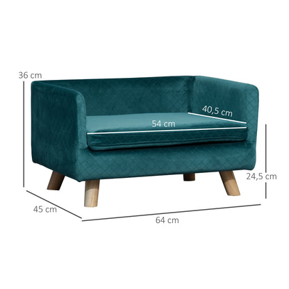 Dog Sofa Bed Scandinavian Design Cushion Wooden Legs 64 x 45 x 36 cm Navy Blue Velvet