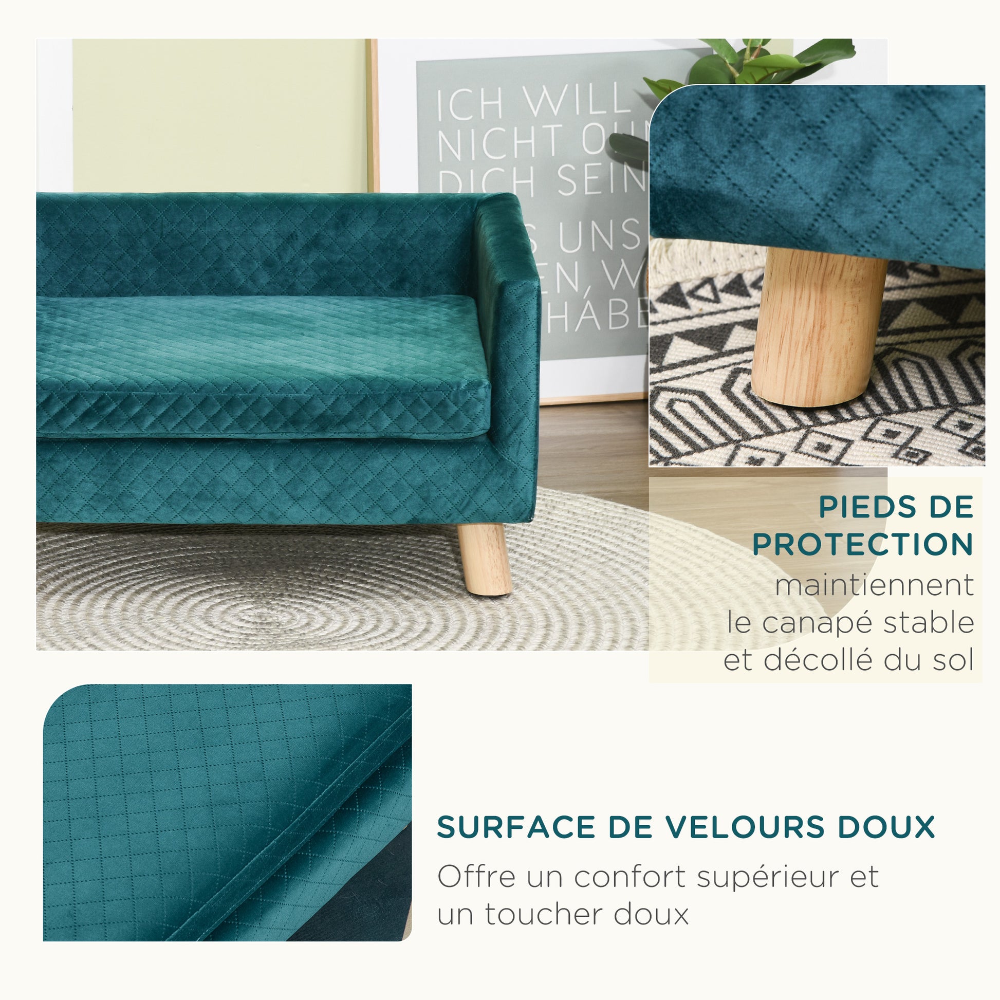 Dog Sofa Bed Scandinavian Design Cushion Wooden Legs 64 x 45 x 36 cm Navy Blue Velvet