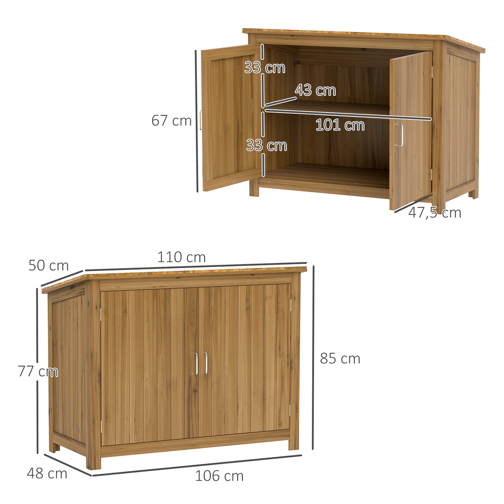 Wooden Garden Shed, Weatherproof Tool Shed 110x50x85cm, Toolhouse with Door, Lean-to Roof, Shelves, Tool Cabinet, Garden House Tool Shed for Garden Terrace Backyard, Brown