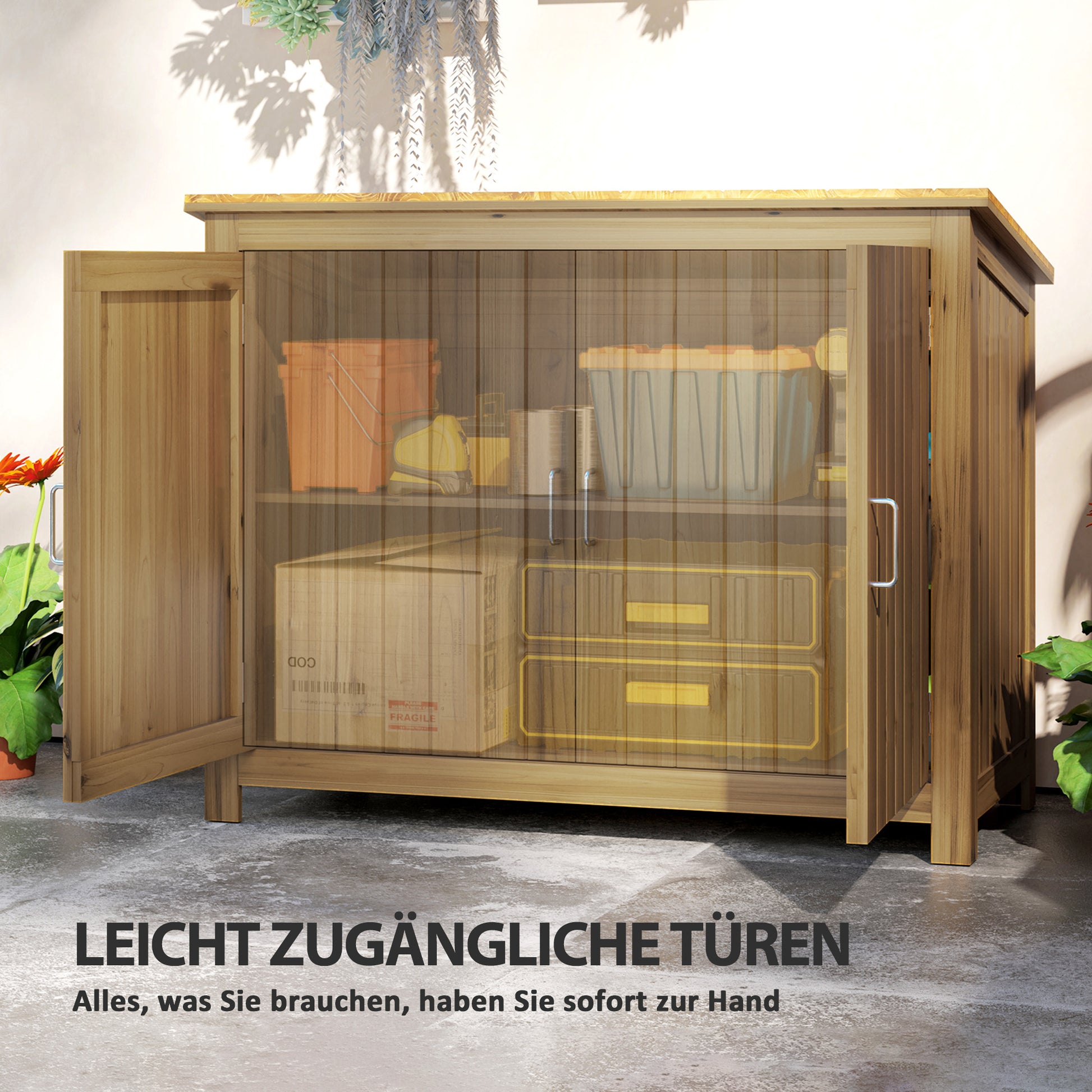 Wooden Garden Shed, Weatherproof Tool Shed 110x50x85cm, Toolhouse with Door, Lean-to Roof, Shelves, Tool Cabinet, Garden House Tool Shed for Garden Terrace Backyard, Brown