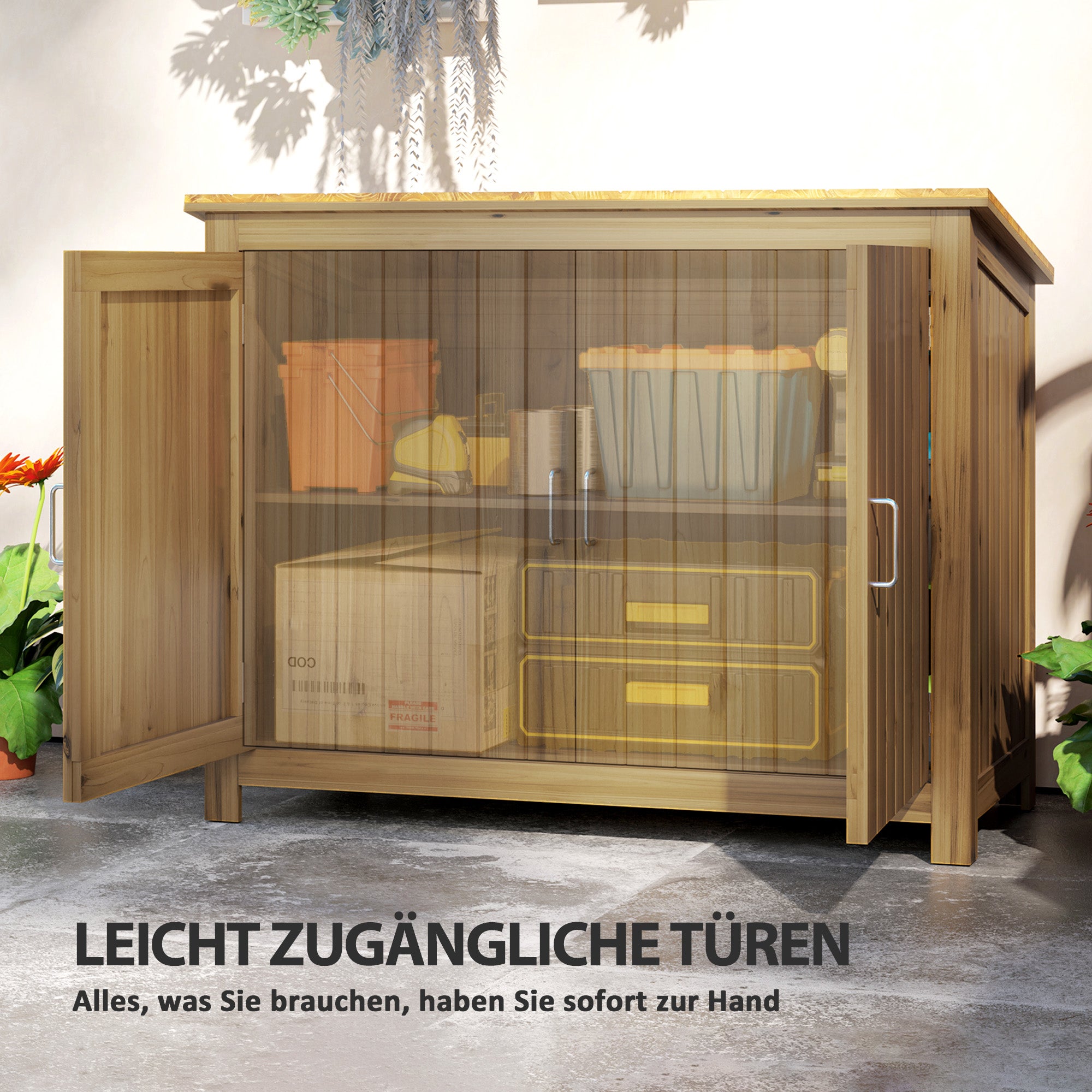 Wooden Garden Shed, Weatherproof Tool Shed 110x50x85cm, Toolhouse with Door, Lean-to Roof, Shelves, Tool Cabinet, Garden House Tool Shed for Garden Terrace Backyard, Brown