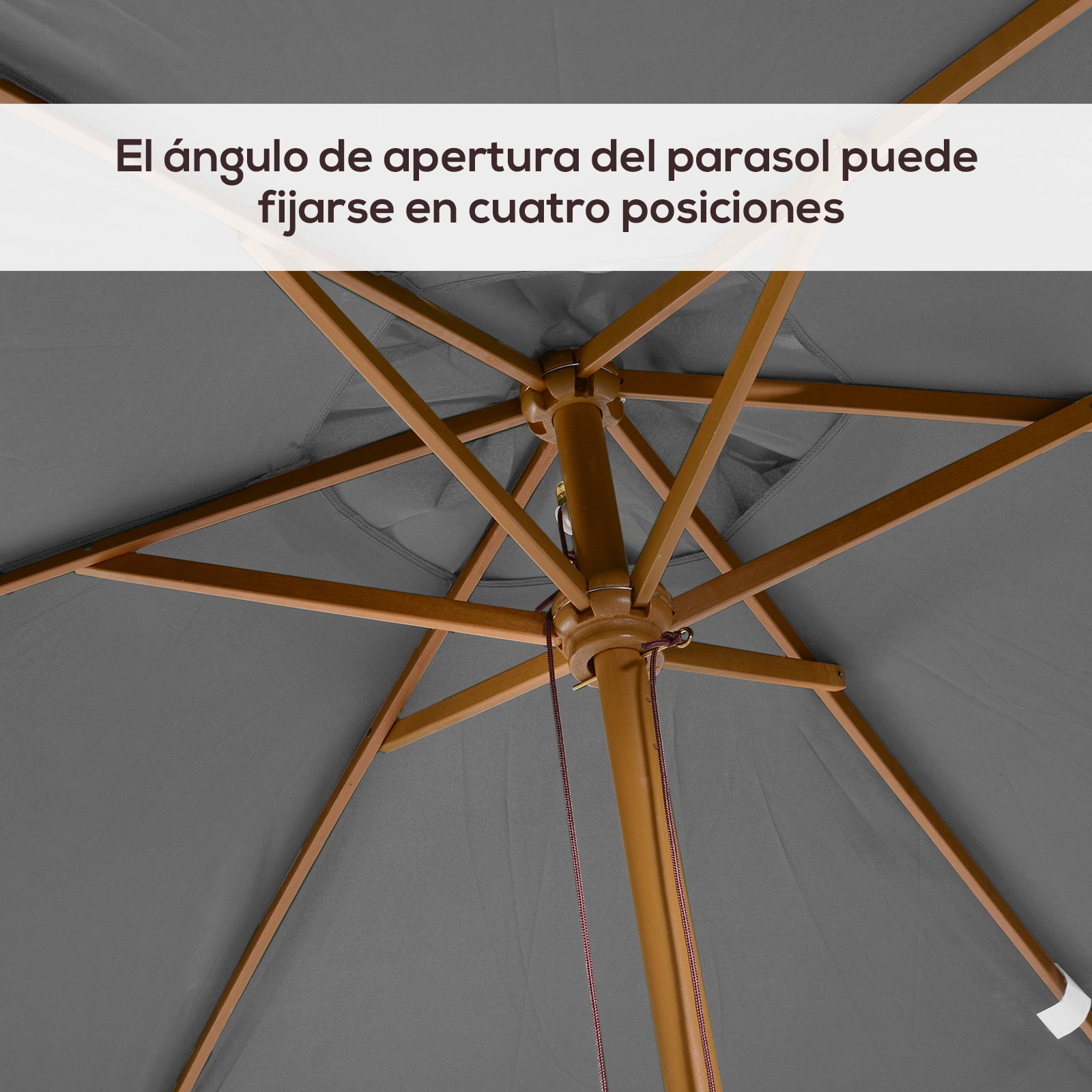 Patio Umbrella 295x200 cm with Wooden Pole Bamboo Ribs and Pulley Garden Parasol Rectangular Waterproof for Patio or Terrace Classic Style Gray
