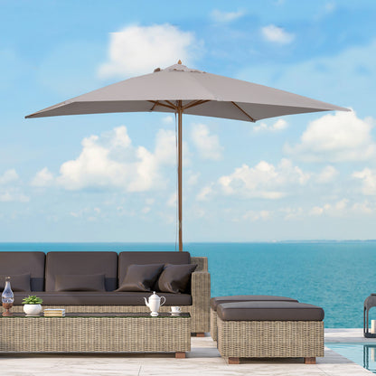 Patio Umbrella 295x200 cm with Wooden Pole Bamboo Ribs and Pulley Garden Parasol Rectangular Waterproof for Patio or Terrace Classic Style Gray
