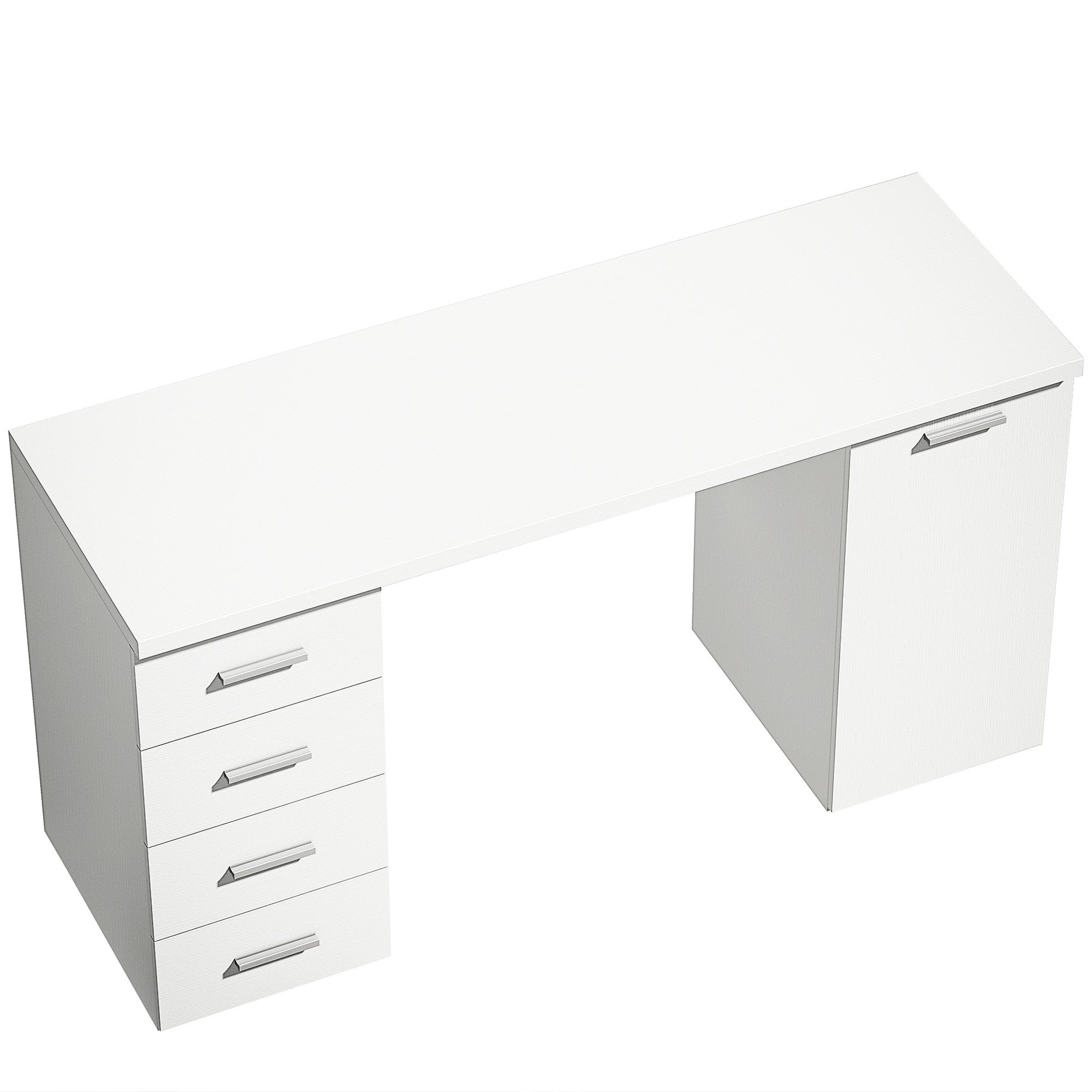 Computer Desk with 4 Drawers, 55.1 x 18.9 x 29.5 in Desk with Cabinet & Adjustable Shelf, Modern Office Desk for Office or Bedroom, White