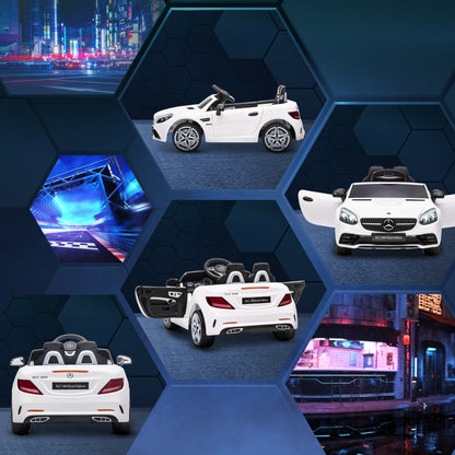 Electric Car for Children 3+ Years Mercedes SLC 300 Electric Car with 12V Battery Kids Electric Car with Remote Control LED Headlights Horn Music White
