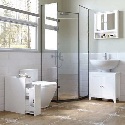 Bathroom Side Cabinet Bathroom Furniture with 2 Drawers and Upper Compartment with Lid for Sink Shower 17x48x58 cm White