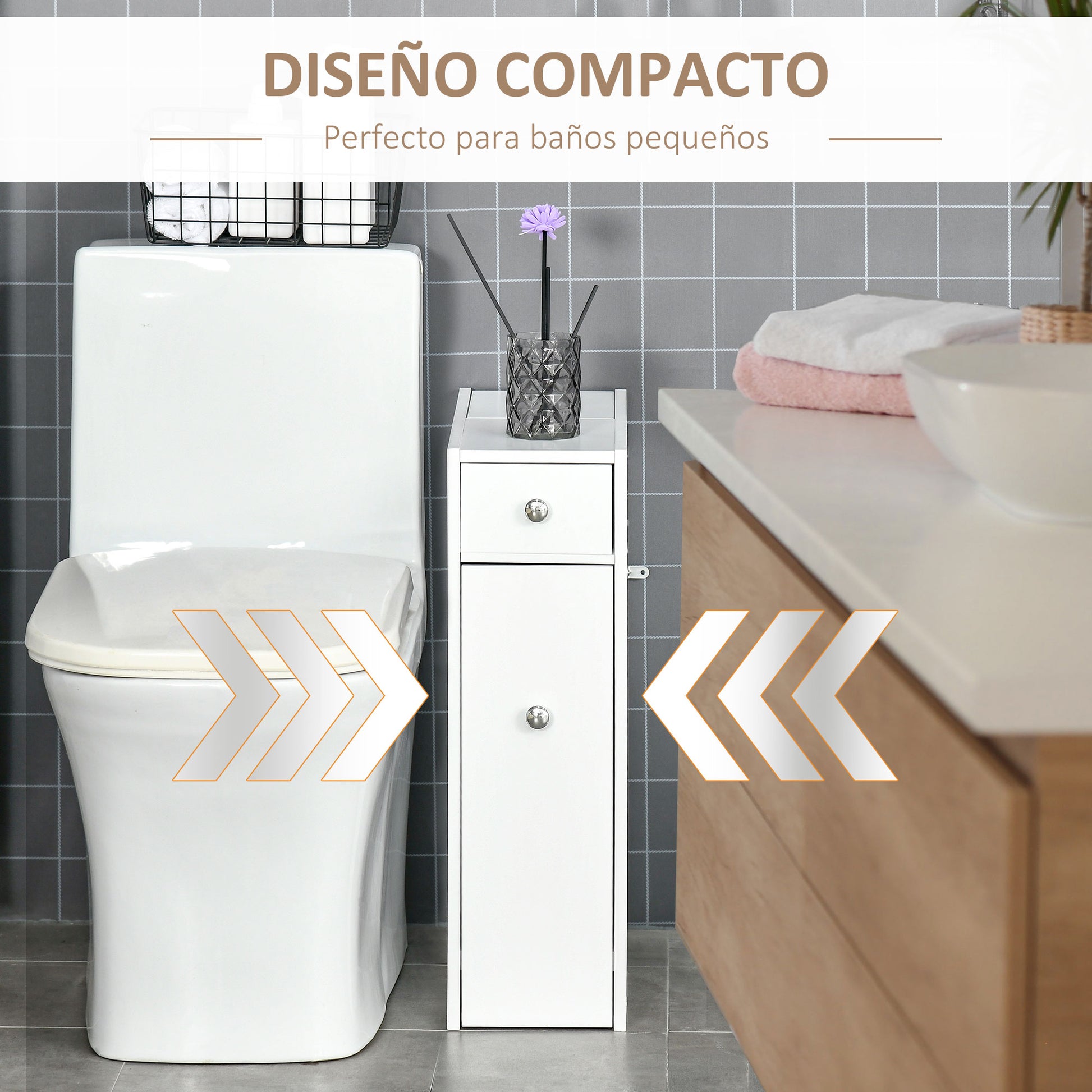 Bathroom Side Cabinet Bathroom Furniture with 2 Drawers and Upper Compartment with Lid for Sink Shower 17x48x58 cm White
