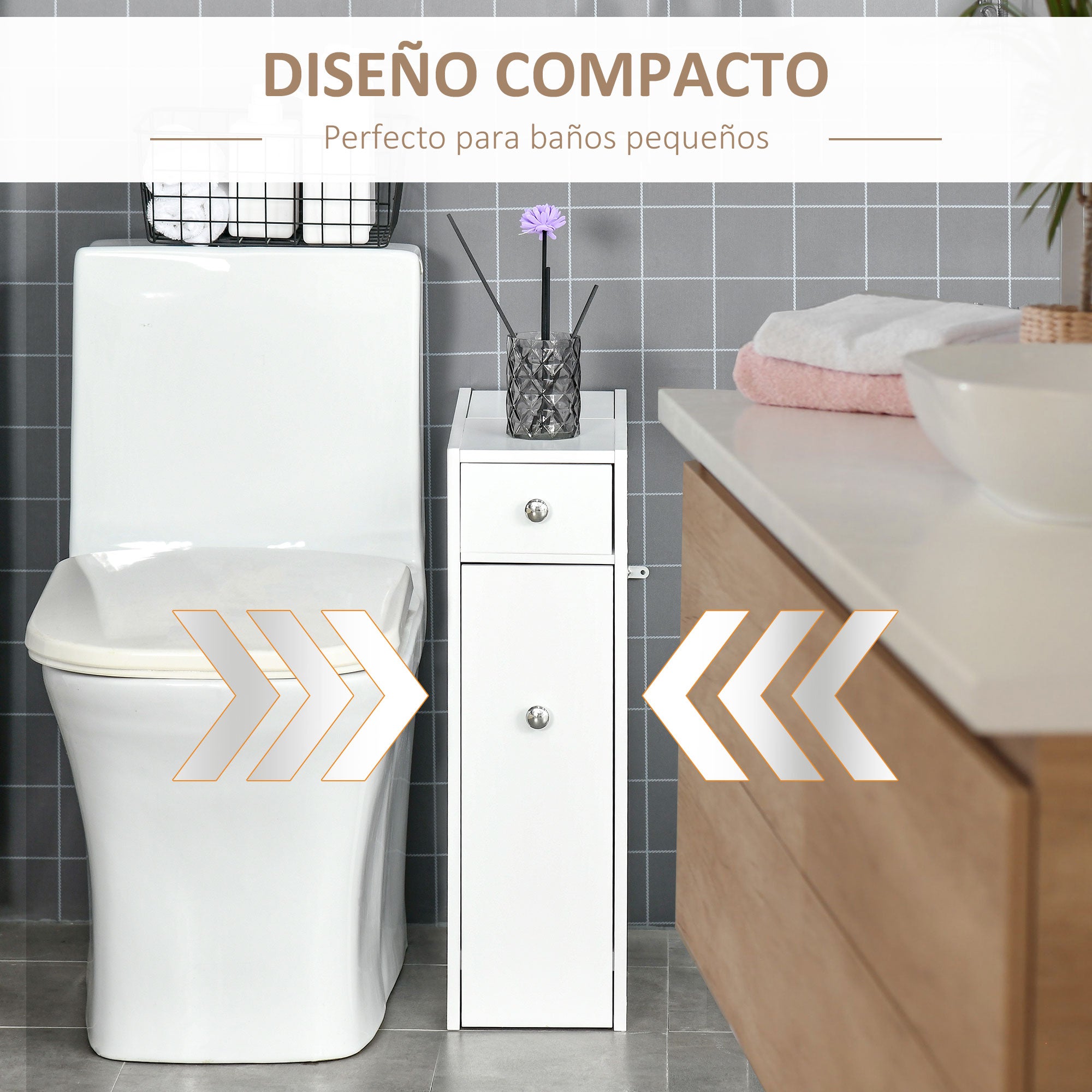 Bathroom Side Cabinet Bathroom Furniture with 2 Drawers and Upper Compartment with Lid for Sink Shower 17x48x58 cm White