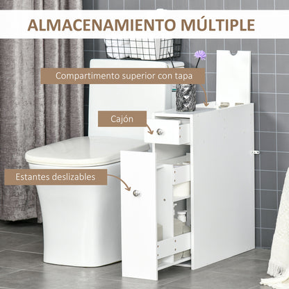 Bathroom Side Cabinet Bathroom Furniture with 2 Drawers and Upper Compartment with Lid for Sink Shower 17x48x58 cm White