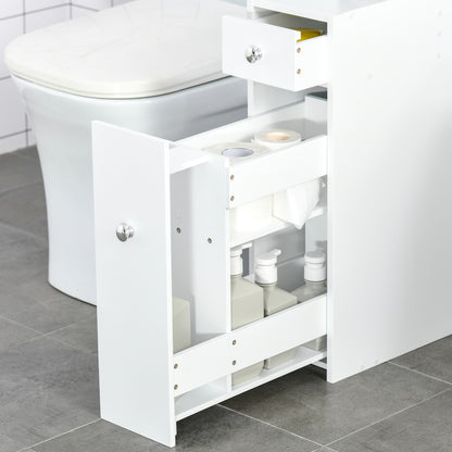 Bathroom Side Cabinet Bathroom Furniture with 2 Drawers and Upper Compartment with Lid for Sink Shower 17x48x58 cm White