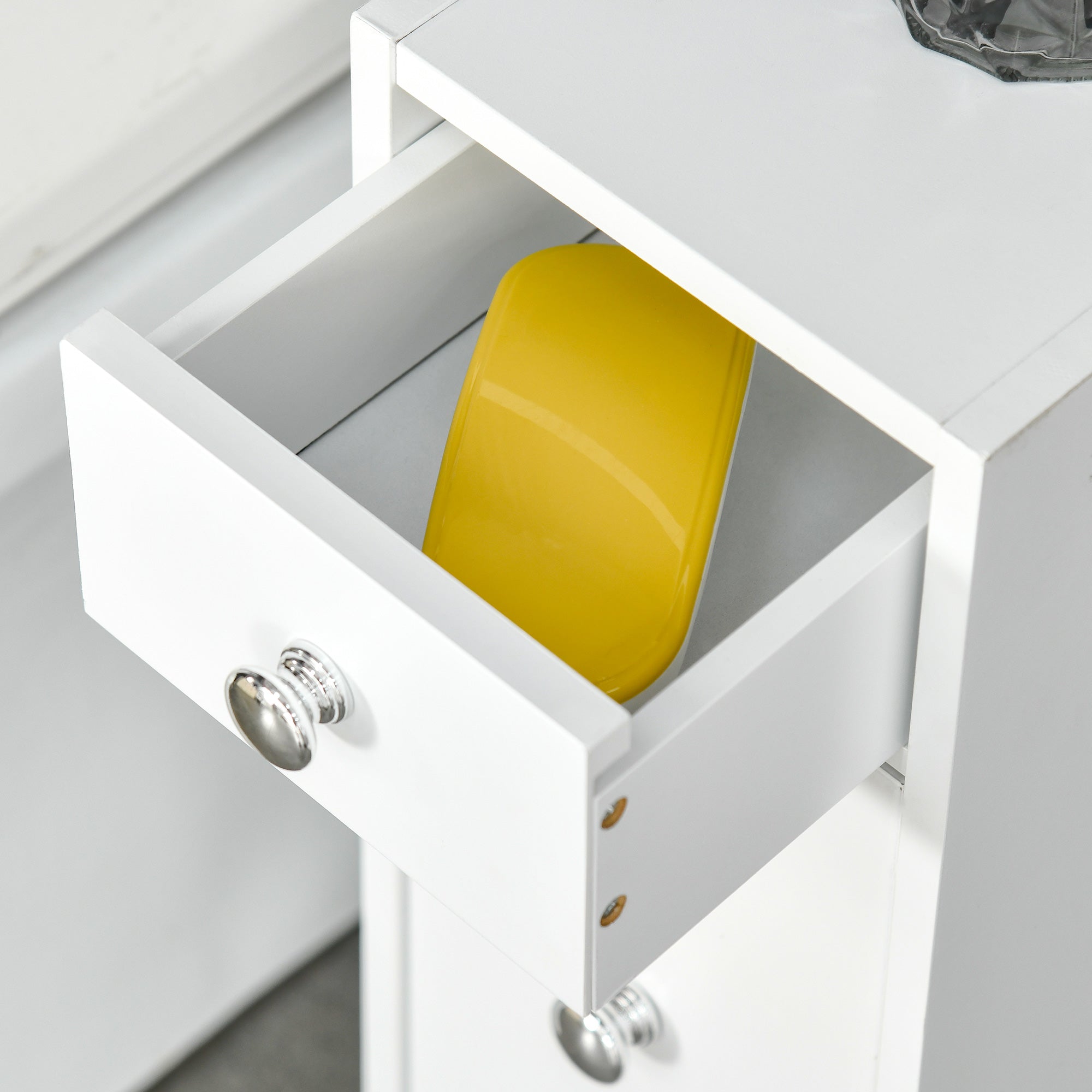 Bathroom Side Cabinet Bathroom Furniture with 2 Drawers and Upper Compartment with Lid for Sink Shower 17x48x58 cm White