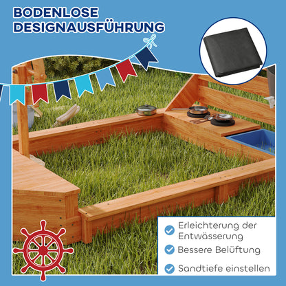 Sandbox Sandpit Large with Cover in Ship Design Wooden Mudpit Sailboat Playhouse with Kitchen Playset Storage for Kids 3-7 Years Green 180 x 103 x 144.5 cm