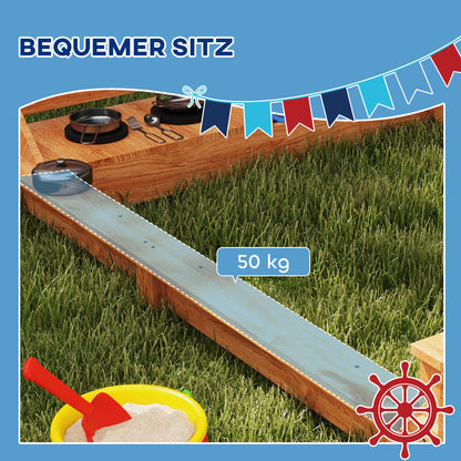 Sandbox Sandpit Large with Cover in Ship Design Wooden Mudpit Sailboat Playhouse with Kitchen Playset Storage for Kids 3-7 Years Green 180 x 103 x 144.5 cm