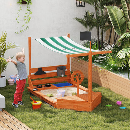 Sandbox Sandpit Large with Cover in Ship Design Wooden Mudpit Sailboat Playhouse with Kitchen Playset Storage for Kids 3-7 Years Green 180 x 103 x 144.5 cm