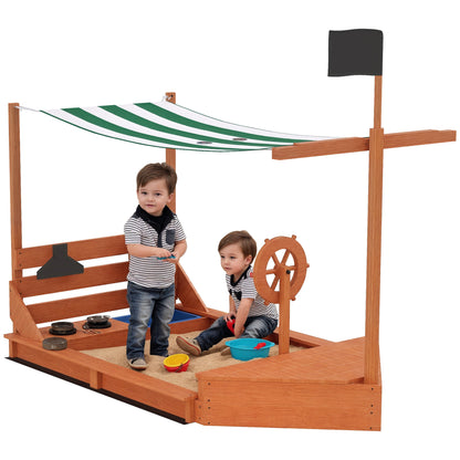 Sandbox Sandpit Large with Cover in Ship Design Wooden Mudpit Sailboat Playhouse with Kitchen Playset Storage for Kids 3-7 Years Green 180 x 103 x 144.5 cm